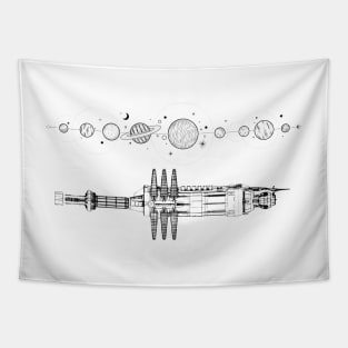 Space Station - Solar System - White - Sci-Fi Tapestry