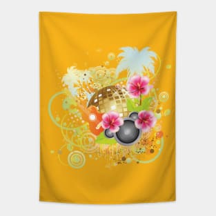 Tropical party poster with hibiscus and guitar Tapestry