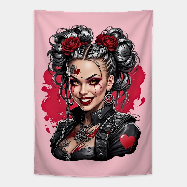 Steampunk Gothic girl retro vintage spooky valentine design Tapestry by Neon City Bazaar