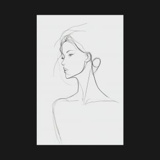 Minimal Female Line Art Aesthetic Minimalism Pencil Drawing T-Shirt