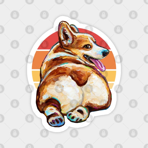 Retro Sunset Corgi Butt by Robert Phelps Magnet by RobertPhelpsArt