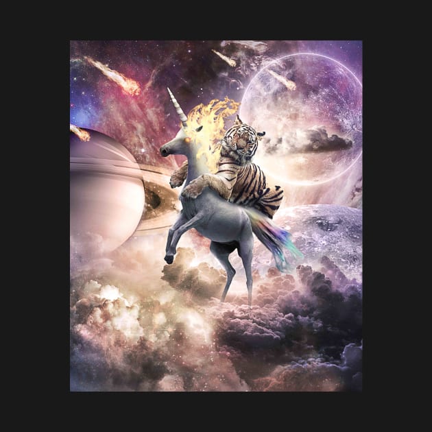 Big Cat Tiger Riding Evil Fire Unicorn In Space by Random Galaxy