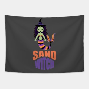 Mermaid Sand Witch Halloween Pun Tapestry