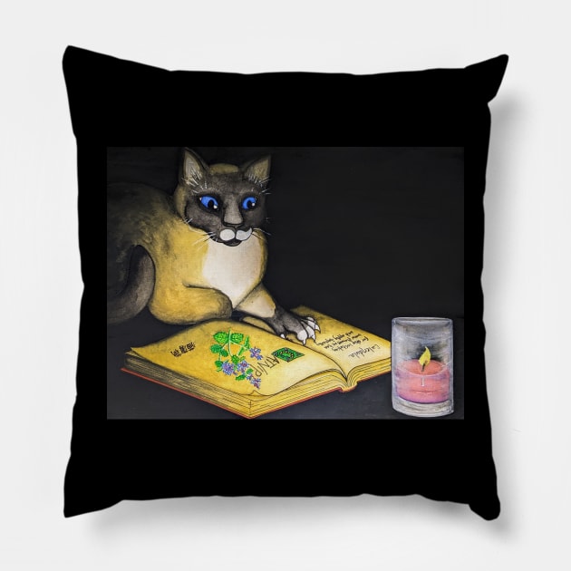 The Herbalist - Whimsical Cat Painting Pillow by MushroomWitch