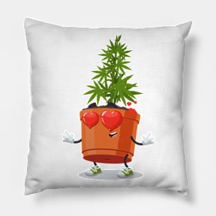 In love cartoon cannabis marijuana plant in a pot Pillow