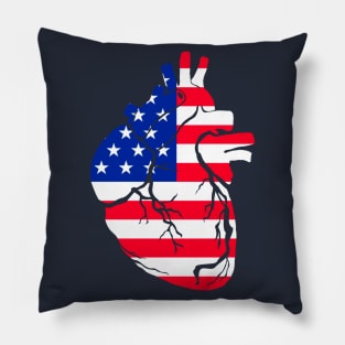 USA Flag Heart, Anatomical Design Pillow