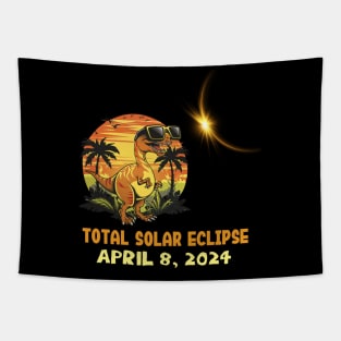 A Funny Dinosaur wearing sunglasses at solar eclipse day Tapestry