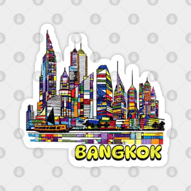 Bangkok Thailand Cityscape Pop Art City Skyline Urban Travel Magnet by Lavender Celeste