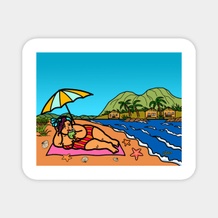 Young overweight woman relax on beach summer vacation Magnet