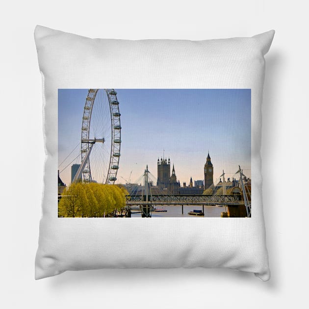 London Eye Houses of Parliament England Pillow by AndyEvansPhotos