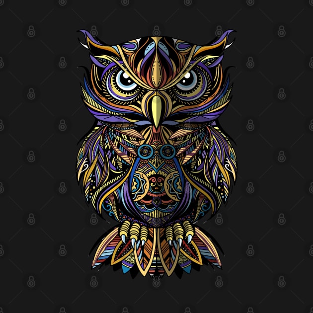 Owl mandala tribal art by Pixel Poetry