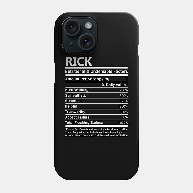 Rick Name T Shirt - Rick Nutritional and Undeniable Name Factors Gift Item Tee Phone Case by nikitak4um