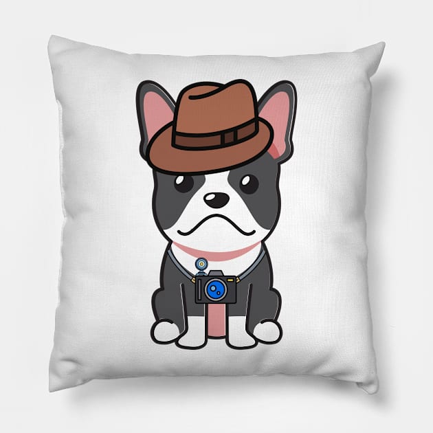 Funny french bulldog is holding a camera Pillow by Pet Station