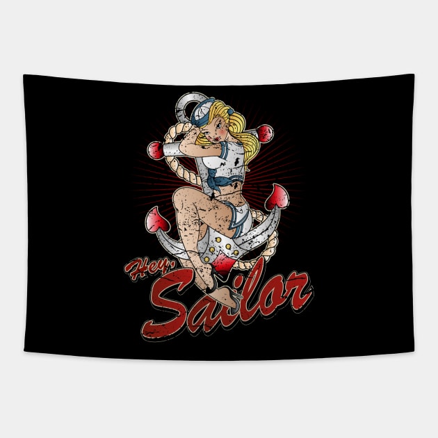 Hey Sailor Vintage Pin up Tapestry by RockabillyM