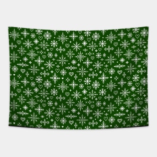 White and green scandinavian snowflakes Tapestry