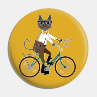 hipster cat on a bicycle Pin