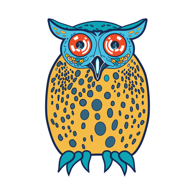 Playful and Friendly night owl in blue and yellow by IngaDesign