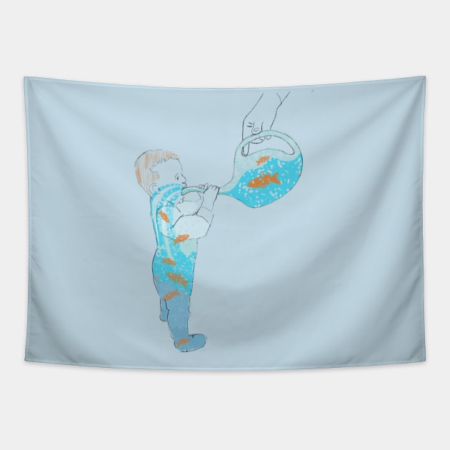 Here Fishy Fishy Fishy Tapestry by Lee’s Art Tees