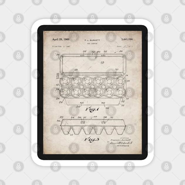 Egg Carton Patent - Kitchen Chef Farming Farmhouse Art - Antique Magnet by patentpress