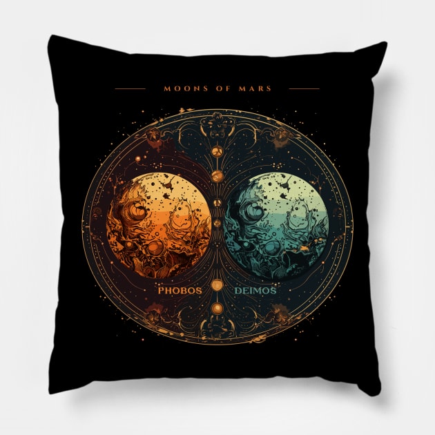 Mars Moons, Space Solar System Moonscape Wall Art Pillow by Moonfarer