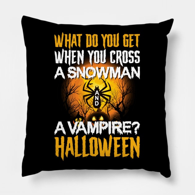 Halloween snowman spider Pillow by Lin-Eve