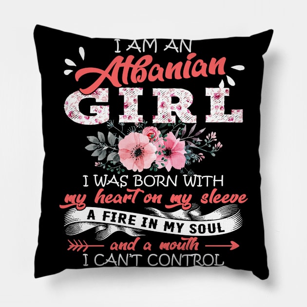 Albanian Girl I Was Born With My Heart on My Sleeve Floral Albania Flowers Graphic Pillow by Kens Shop