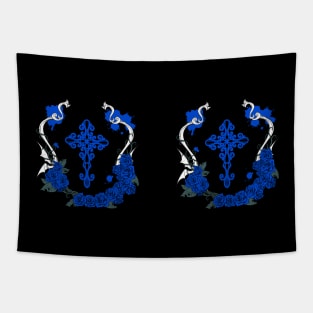 Cross Rose blue mug Tapestry