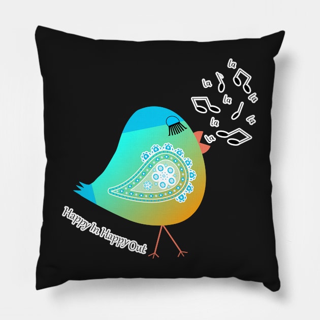 Happy Chicky La La. Colorful Little Chicken Sings A Happy Tune! Pillow by innerspectrum