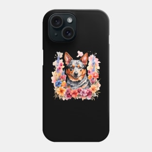 An australian cattle dog decorated with beautiful watercolor flowers Phone Case