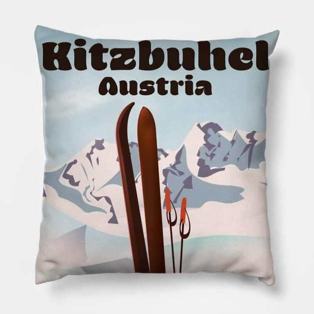 Kitzbuhel Austrian ski poster Pillow by nickemporium1