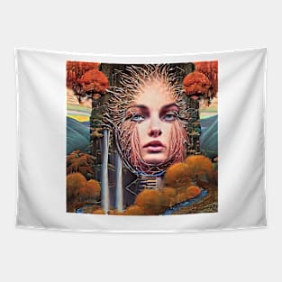 Portrait of pretty young woman and some autumn  nature Tapestry