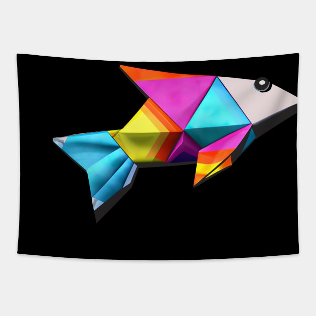 Geometric Fish abstract colorful rainbow color scheme origami style Tapestry by GraphGeek