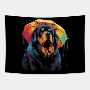 Tibetan Mastiff Rainy Day With Umbrella Tapestry