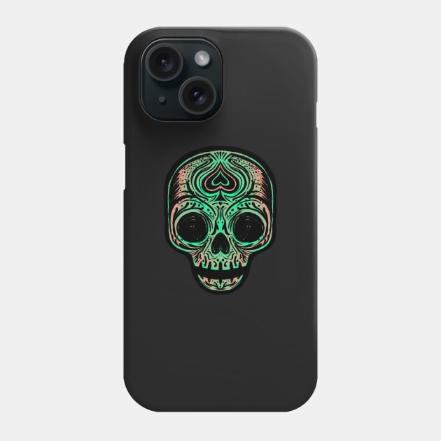 Sugar Skull - Salmon Green Phone Case by rudyfaber