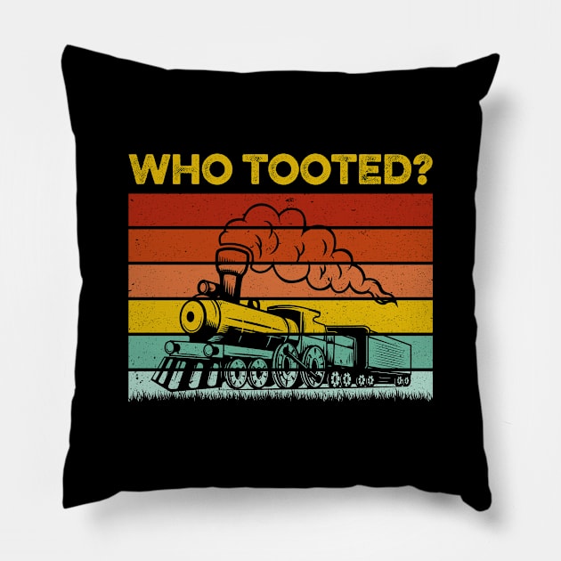 Who Tooted Funny Train Lover Cute Model Railroad Conductor Pillow by LawrenceBradyArt