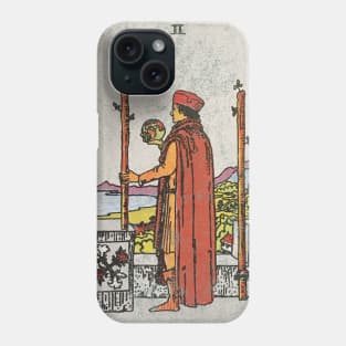 Two of wands tarot card (distressed) Phone Case