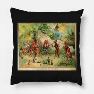 Gnomes and Fairies Vintage Illustration Pillow