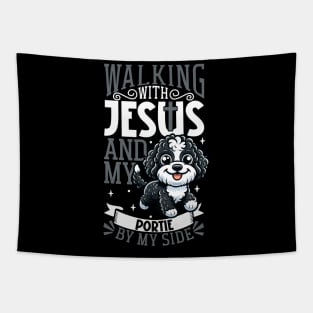 Jesus and dog - Portuguese Water Dog Tapestry