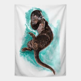 American River Otter watercolor Tapestry