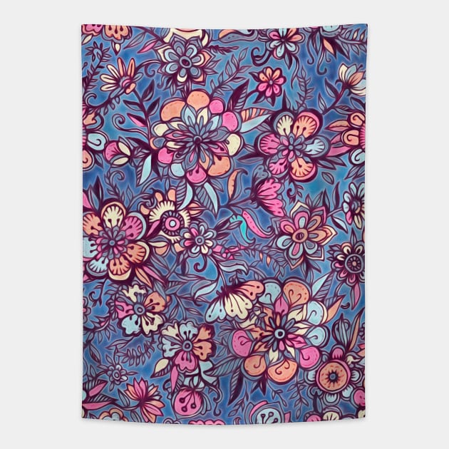 Sweet Spring Floral - soft indigo & candy pastels Tapestry by micklyn