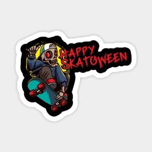 Happy Skatoween Skull Design for a Skater Board Magnet