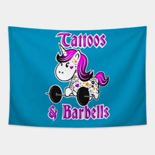 Barbell Unicorn, tattoos and barbells, fitness girl Tapestry
