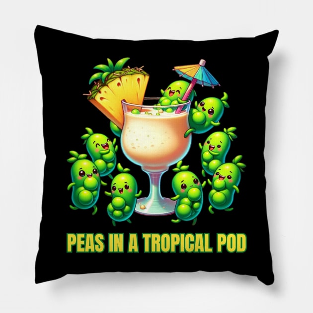 Peas in Paradise - Peas in a Tropical Pod Beach Party Tee Pillow by vk09design