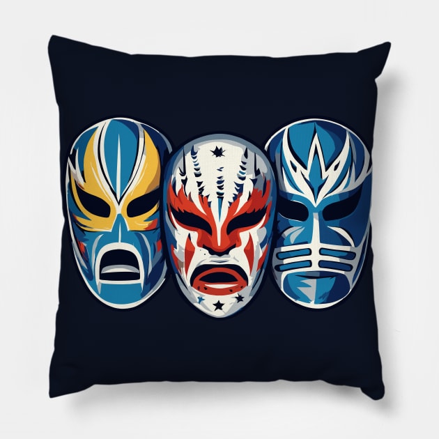 Lucha Libre Luchador Masks Pillow by Ray Crimson