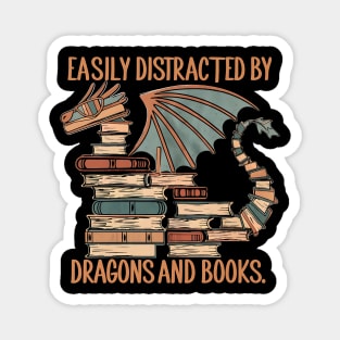 Easily Distracted by Dragons and Books Magnet