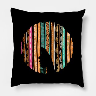 Afro Hair Woman with African Pattern, Black History Pillow