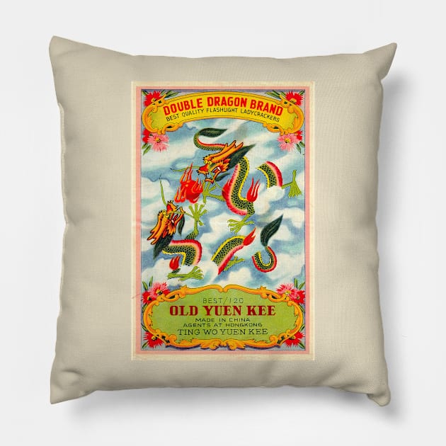 VINTAGE FIRECRACKER DOUBLE DRAGON BRAND MADE IN CHINA Pillow by kakeanbacot