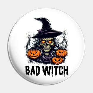 Bad Witch Halloween Horror Pin