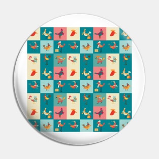 Bird & Square Pattern Pin