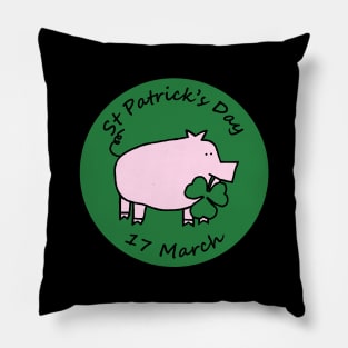 Pig with Shamrock St Patricks Day Pillow